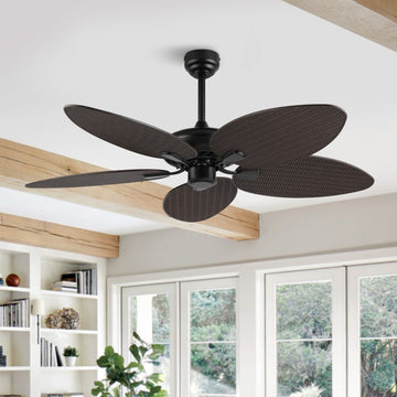 Raffles 52" Bohemian Industrial Iron/Plastic Mobile-App/Remote-Controlled 6-Speed Palm Blade Ceiling Fan - JONATHAN Y